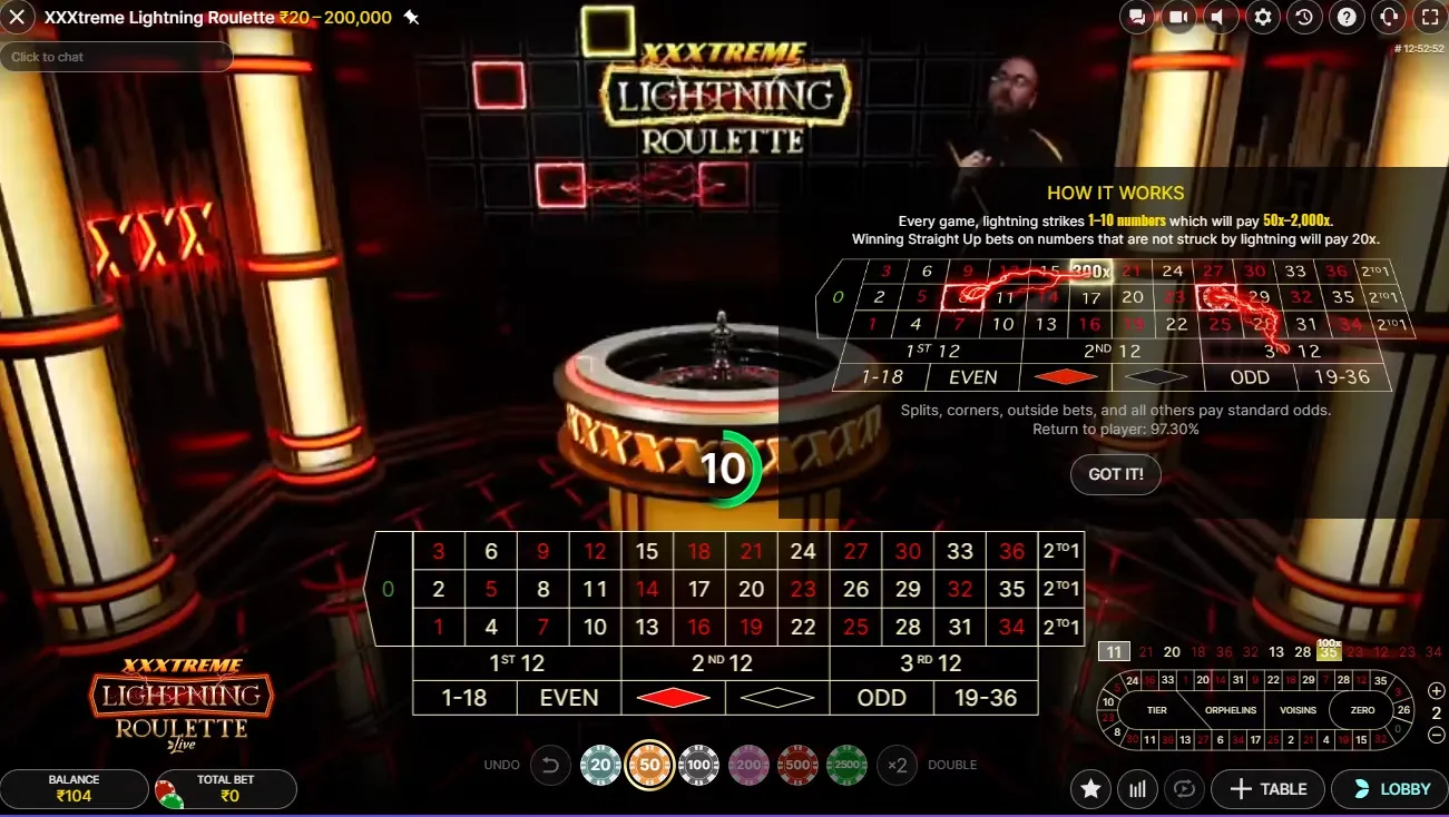 Lightning Roulette — Evolution Gaming (live roulette) · RTP 97,3%